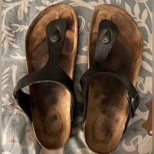 BIRKENSTOCK Gizeh Birko Flor Black Thong Sandals Black leather sandals